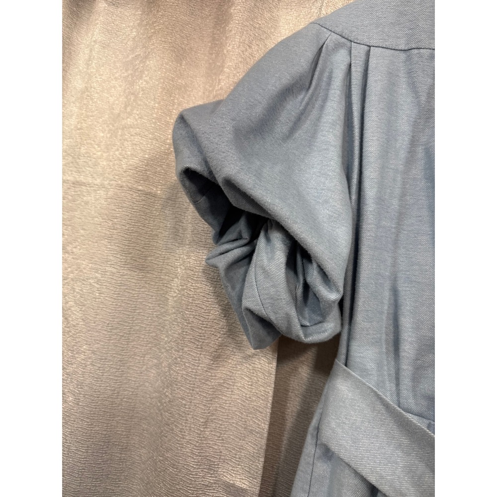 BCBGMAXAZRIA Chambray Puff Sleeve Wrap Romper Blue FIU9242180-485 Womens M NWT - Picture 4 of 6